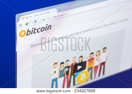 Ryazan, Russia - March 29, 2018 - Homepage Of Bitcoin Cryptocurrency On The Display Of Pc, Web Adres