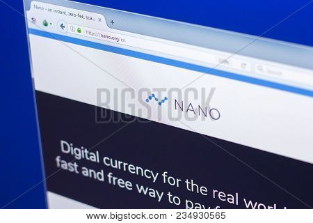 Ryazan, Russia - March 29, 2018 - Homepage Of Nano Cryptocurrency On Display Of Pc, Web Address - Na