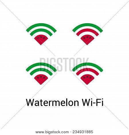 Vector Set Of Watermelon Wi Fi Logo.
Minimalistic Fruit Logotype Isolated On A White Background. Eps