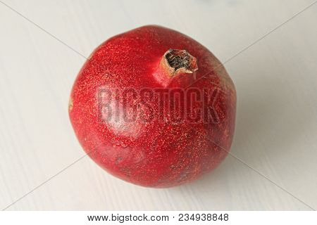 Big Ripe Red Granet Or Garnet. Fruits Of Red Ripe Pomegranate On The White Background. Vegetarian Co