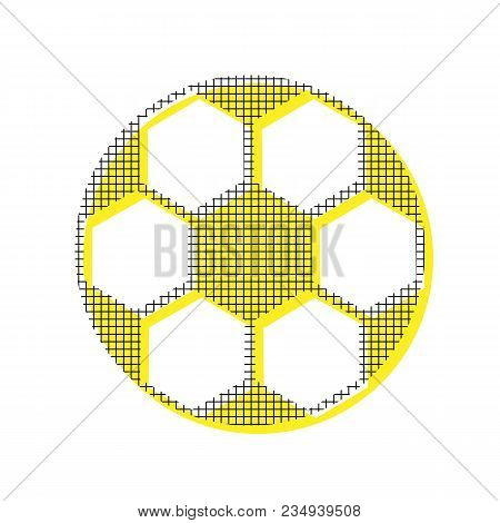 Soccer Ball Sign. Vector. Yellow Icon With Square Pattern Duplicate At White Background. Isolated.