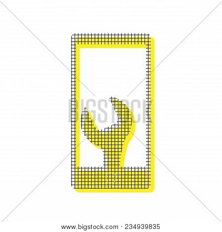 Phone Icon With Settings. Vector. Yellow Icon With Square Pattern Duplicate At White Background. Iso