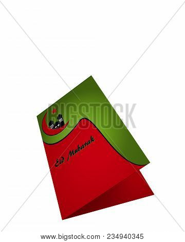 Greeting Card With Eid Mubarak In Green Red Isolated On White. 3d Rendering