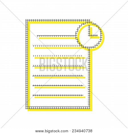 Check Mark Sign Illustration. Vector. Yellow Icon With Square Pattern Duplicate At White Background.