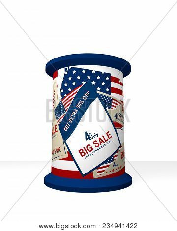 Advertising Column With Advertising Poster For The 4th Of July. Isolated On White, 3d Rendering