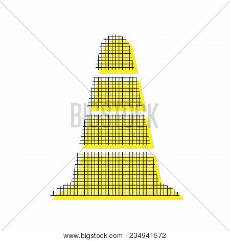 Road Traffic Cone Icon. Vector. Yellow Icon With Square Pattern Duplicate At White Background. Isola