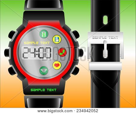 Electronic Smart Clock With Built-in Functions On A Multi-colored Background