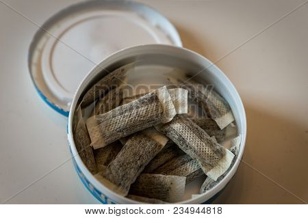 Snus - A Box Of Snus, A Moist Powder Tobacco Product Widely Consumed In Norway And Sweden And Among 