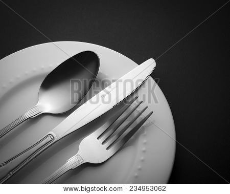 Cutlery Set Fork Knife And Spoon Isolated On White Plate Utensils Used In Kitchens