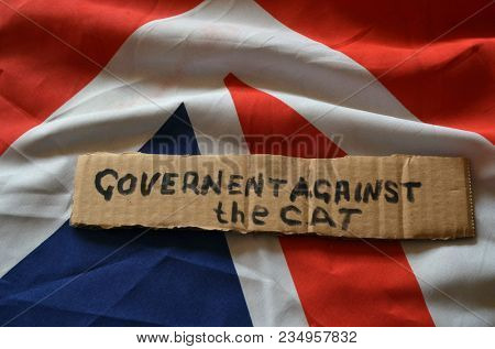The scandal about poisoning of former Russian spy and killing his cat. Animal abuse.Concept. British Flag background.