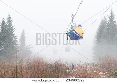 Alpinist Is Rescue People Exercise On Gondola Car