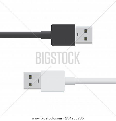 Usb Black And White Cable Icon Isolated On White Background. Vector Usb Plug Sign In Flat Style. Ill