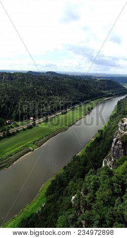 Beautiful View From The Top To The River And The Forest