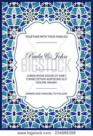 Vintage Wedding Invitation Template. Save The Date Card. Trendy Design With Tiled Background. Tradit
