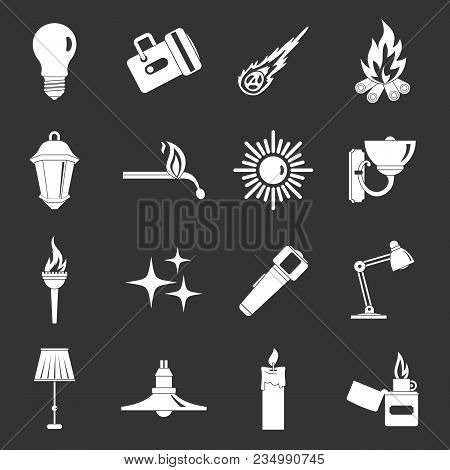 Light Source Symbols Icons Set Vector White Isolated On Grey Background