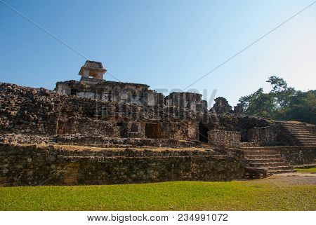 Palenque, Chiapas, Mexico: The Palace, One Of The Mayan Buiding Ruins In Palenque. The Palace Is Cro