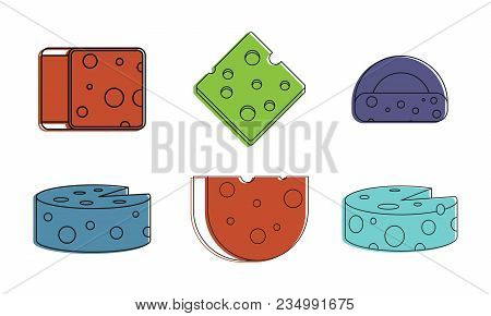 Cheese Icon Set. Color Outline Set Of Cheese Vector Icons For Web Design Isolated On White Backgroun