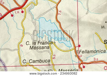 Lago Poma. Map. The Islands Of Sicily, Italy.