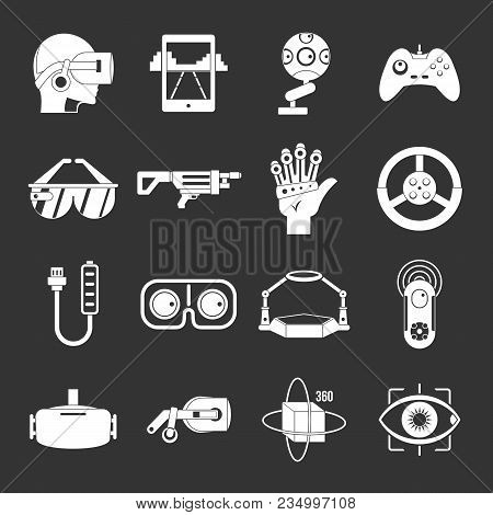 Virtual Reality Icons Set Vector White Isolated On Grey Background