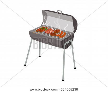 Charcoal Grill Stove For Grilling Food Isolated On White Background.