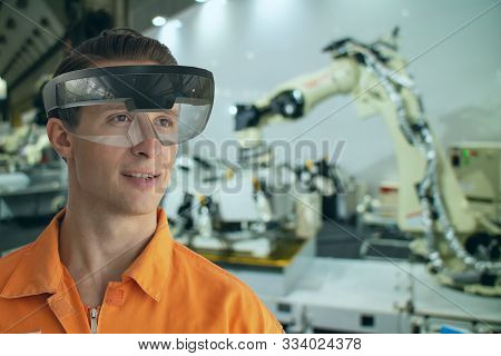 Iot Smart Technology Futuristic In Industry 4.0 Concept, Engineer Use Augmented Mixed Virtual Realit