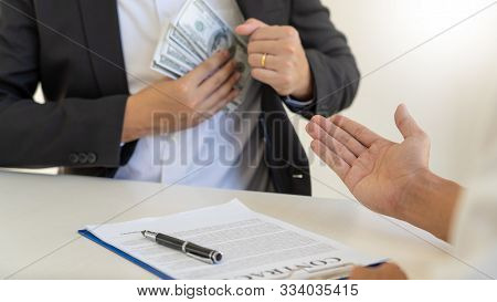 Businessman Receive An Envelope For Bribing, Money Corruption Of Their Partner With Both Of Whom Are