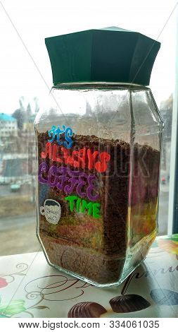 Instant Coffee In A Hand-painted Glass Jar, Hand Made