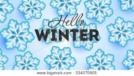 Hellow Winter Wallpaper With Typography And Snowflakes Illustrations On Blue Ice Backdrop