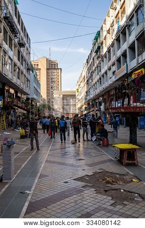 New Delhi, India - November 17, 2019: Portrait View Of Nehru Place, A Market Filled With Electronic 