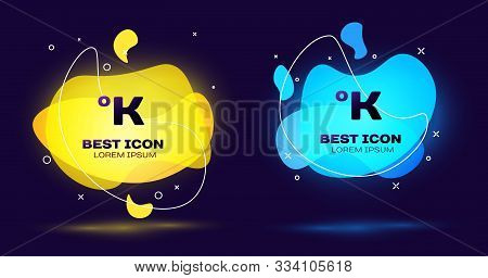 Black Kelvin Icon Isolated On Blue Background. Set Abstract Banner With Liquid Shapes. Vector Illust