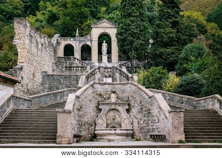Detailed View Of The Famous Scalinata Di Santa Augusta Monument In Vittorio Veneto In Italy With The
