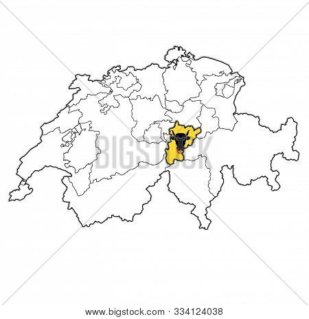 Flag And Territory Of Uri Canton On Map Of Administrative Divisions Of Switzerland