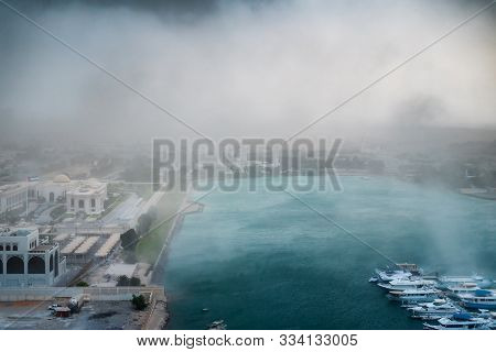 Sandstorm And Extreme Weather Over Al Bateen Marina In Abu Dhabi The Capital City Of The Uae