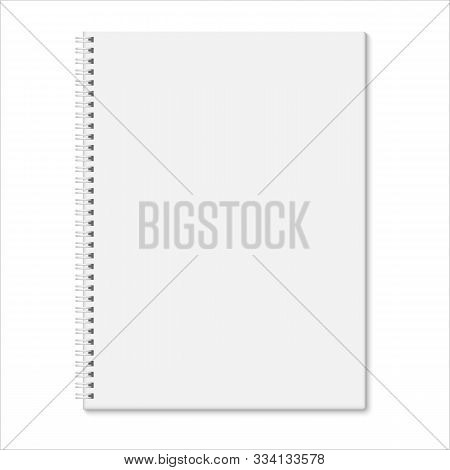 Blank Closed Spiral Notebook Isolated On White Background. Vertical Realistic Template Of Copybook, 