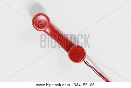 Red Telephone Handset Over White Background 3d Render Illustration