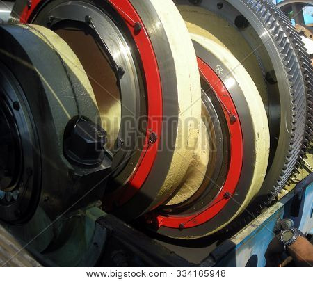 Drilling Rig Mud Pump Internal Gears On Display For Bearing Clearance Checks And Condition.