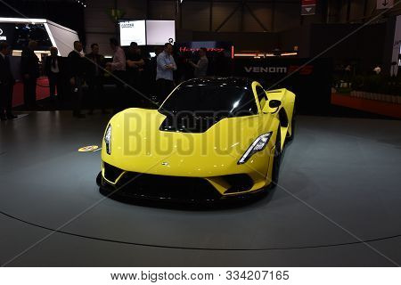 Geneva, Switzerland, March 07-2018: Hennessey Venom F5 At Gims