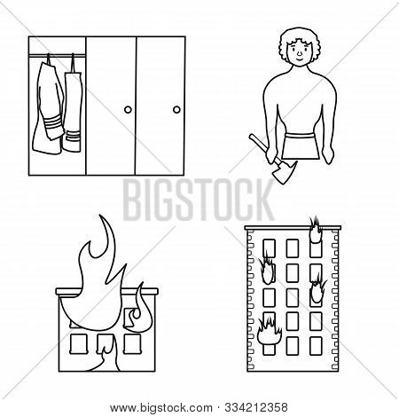 Vector Illustration Of Firefighters And Fire Icon. Set Of Firefighters And Service Vector Icon For S