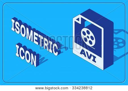 Isometric Avi File Document. Download Avi Button Icon Isolated On Blue Background. Avi File Symbol. 