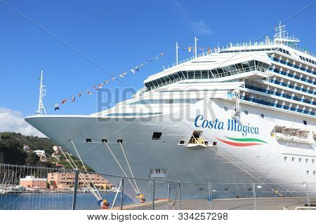Savona, Italy - September, 26th 2019: Costa Magica, Moored At The Costa Crociere Terminal In Savona