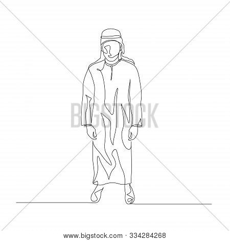 Continuous One Line Man In Arabic Clothing. Vector Stock Illustration.