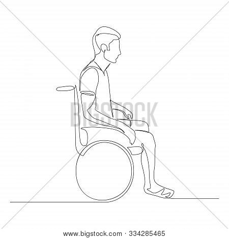 Continuous One Line Man In A Wheelchair. Disabled. Vector Stock Illustration.