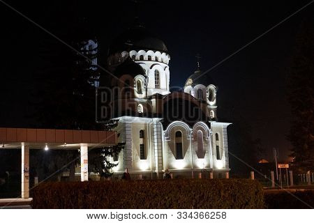 Church In The City With Illumination At Night.church In The City With Illumination At Night