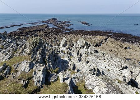 Low Tide On Slate Rocks At Morte Point, North Devon, Uk