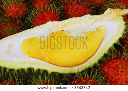 Durian na Rambutans pozadí