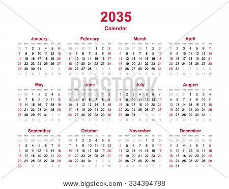 Calendar 2035 - 12 Vector & Photo (Free Trial) | Bigstock