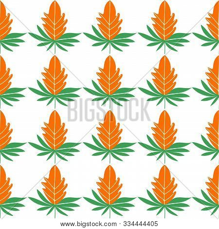 Yellow And Green Leaf Seamless Pattern In A Grid Manner. A Perfect Pattern For Festive Season.