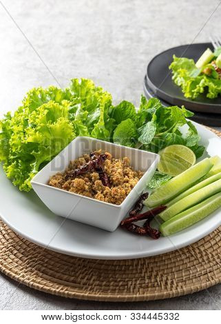 Pickled Fish Chili Paste With Vegetables Cucumber, Thai Food