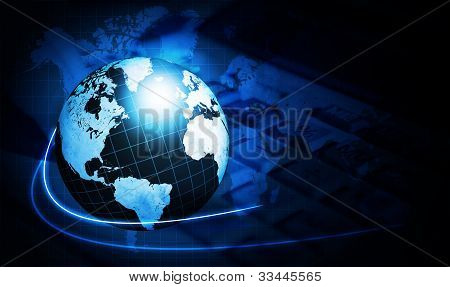 leuchtende Blau World Map Globe mit Taschenrechner