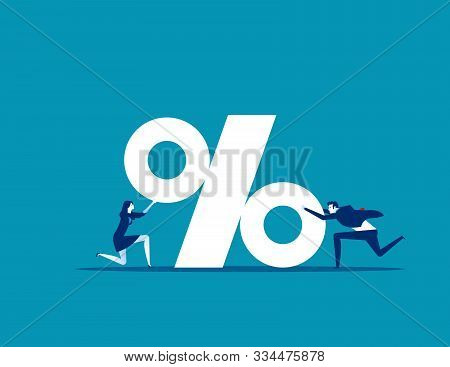 Business Team With Percentage Sign. Concept Business Vector, Teamwork,  Percent, Growth.